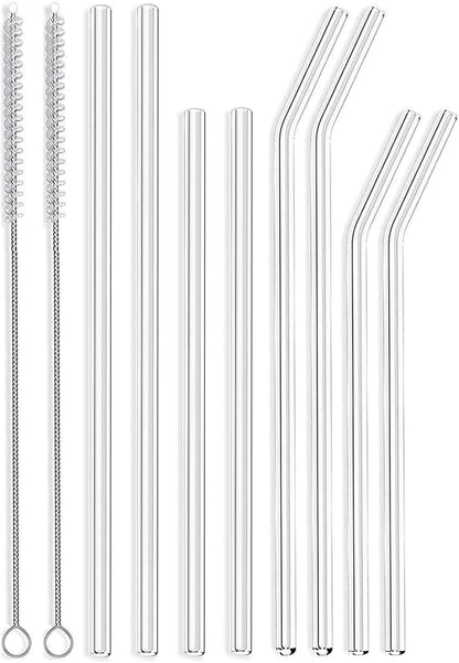 ALINK 8-Pack 7mm Slim Glass Straws, Reusable Clear Skinny Drinking Straws for 20 oz 30 oz RTIC/YETI Tumblers, Tervis, Mason Jars with 2 Cleaning Brush
