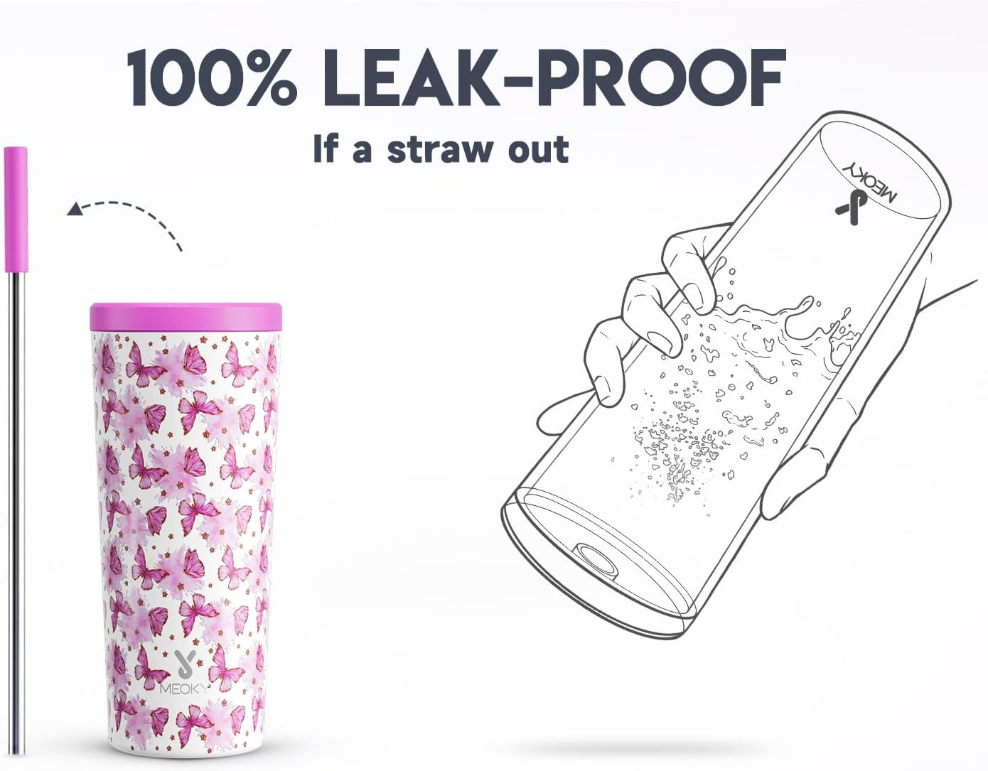 Meoky 24 oz Insulated Tumbler with Lid and Straw, Stainless Steel Vacuum Insulated Tumbler, Keeps Cold for 24 Hours, 100% Leak Proof, Fits in Car Cup Holder (Night)
