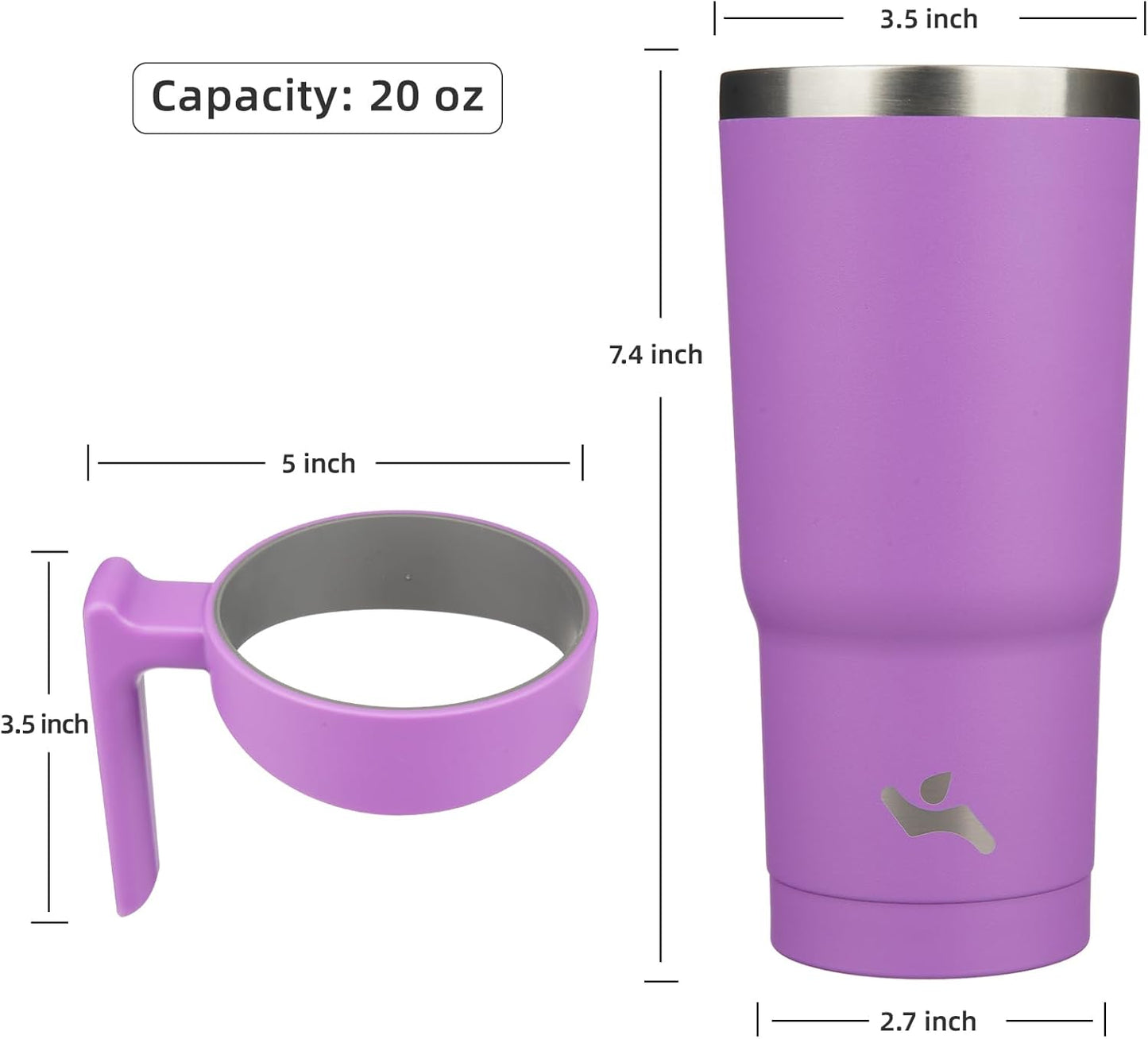 Konokyo 20 oz Tumbler with Handle and 2 Straw 2 Lid, Insulated Water Bottle Stainless Steel Vacuum Cup Reusable Travel Mug,Black