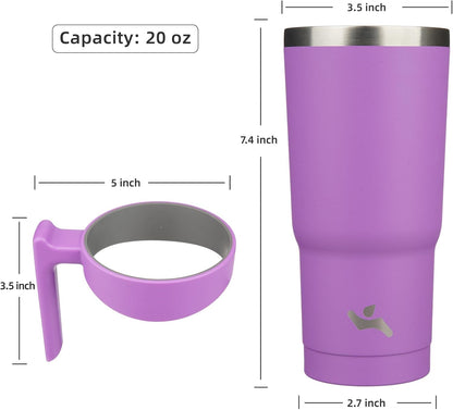 Konokyo 20 oz Tumbler with Handle and 2 Straw 2 Lid, Insulated Water Bottle Stainless Steel Vacuum Cup Reusable Travel Mug,Black