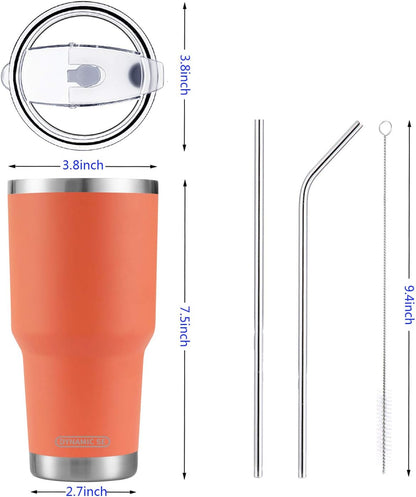 D·S 30oz Blue Tumbler Stainless Steel Double Wall Vacuum Insulated Mug with Straw and Lid, Cleaning Brush for Cold and Hot Beverages