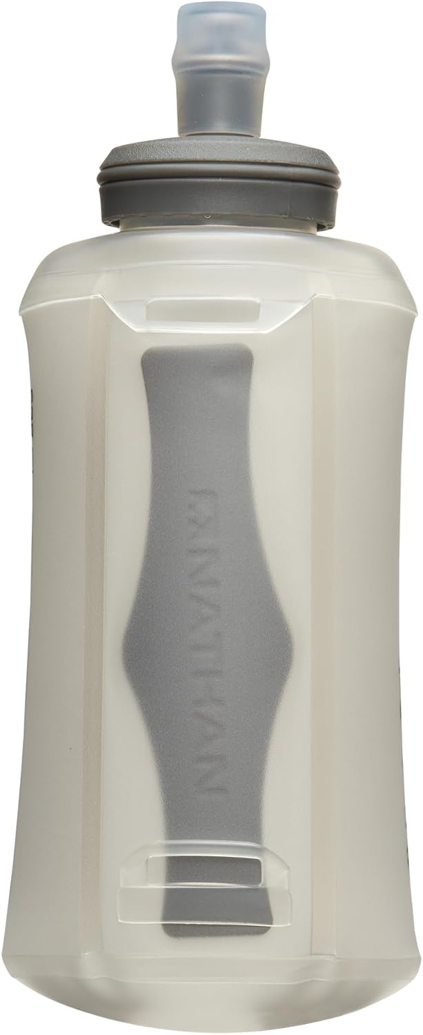 Nathan Handheld Soft Flask 18oz - Exo-Draw Insulated Collapsible Bottle - Grip-Free Strap & Rigid ExoSpine for Comfort/Support - Breathable Mesh Strap - Ideal Running/Hiking, Pinnacle, Black
