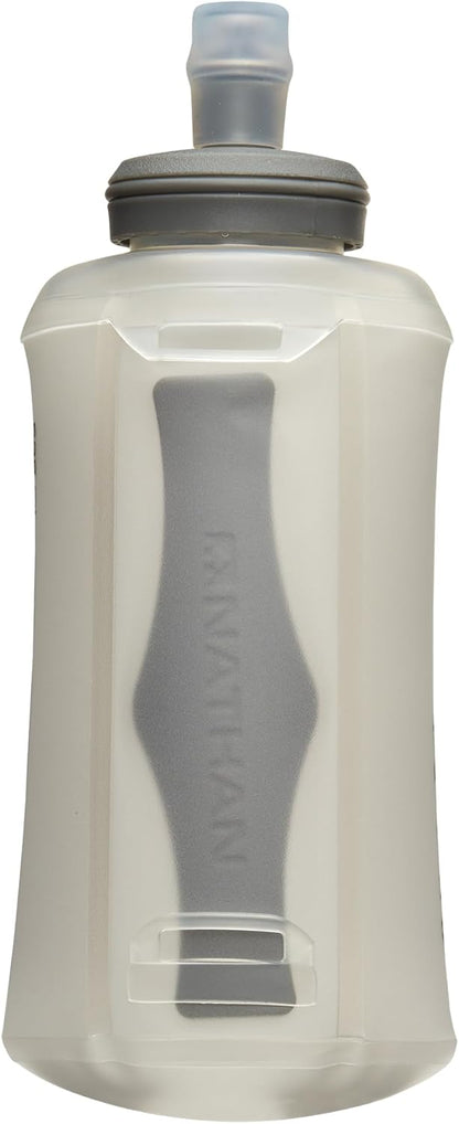 Nathan Handheld Soft Flask 18oz - Exo-Draw Insulated Collapsible Bottle - Grip-Free Strap & Rigid ExoSpine for Comfort/Support - Breathable Mesh Strap - Ideal Running/Hiking, Pinnacle, Black