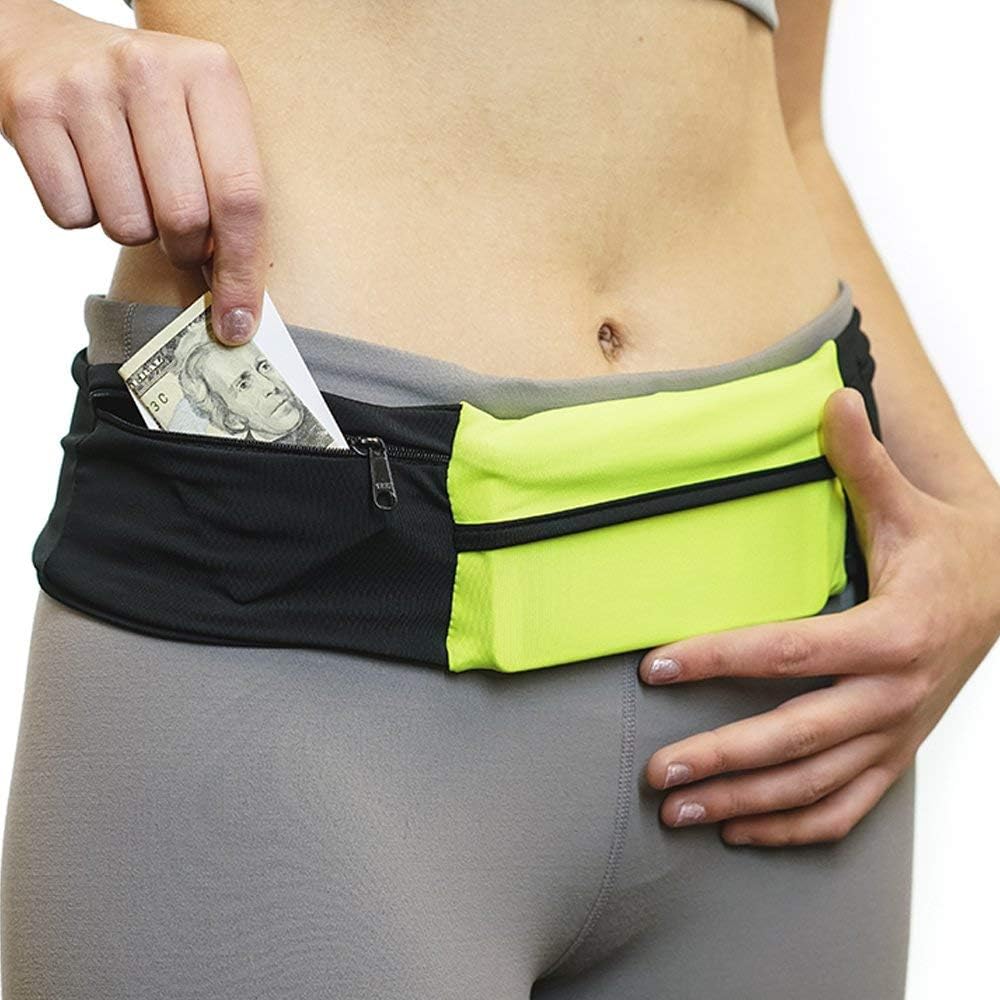 3 Pocket Adjustable Running Belt Waist Pack, Fanny Pack For Working Out With Sweat Resistant Backing, Holds All iPhone Models