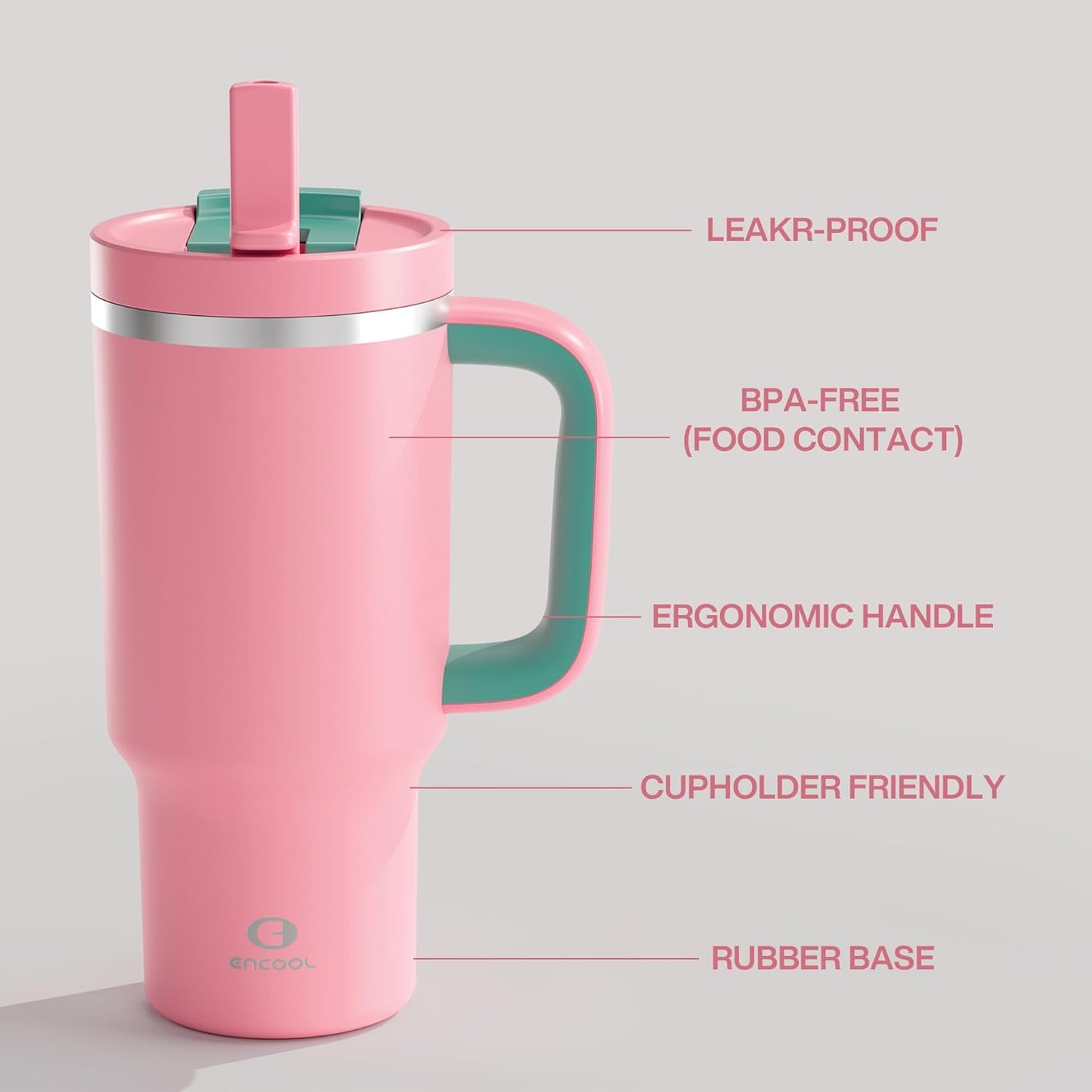 40 oz Tumbler with Handle and Straw: Stainless Steel Insulated Tumbler Keeps Cold for 24 Hours, Leakproof Travel Cup Fits in Cup Holder and BPA-Free, Cotton Candy