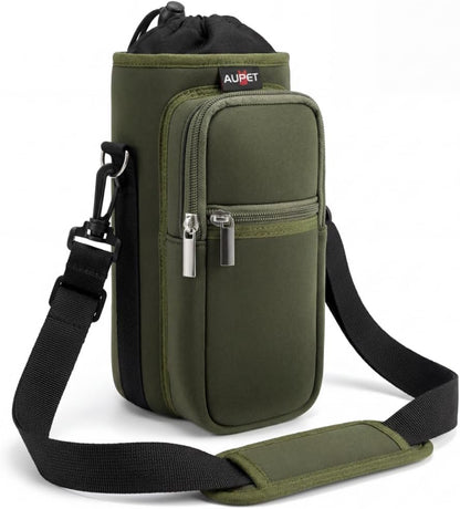 AUPET Water Bottle Sling Bag Sleeve Holder Carrier 25/32/40/64 oz,Insulated Crossbody Water Bottle Case Cover with Strap and Pockets for Men/Women Walking Hiking