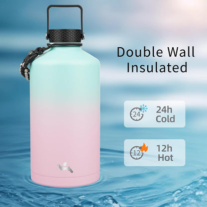 Konokyo 22oz Stainless Steel Bottles with 3 Lids Sport Insulated Water Bottle,Mint