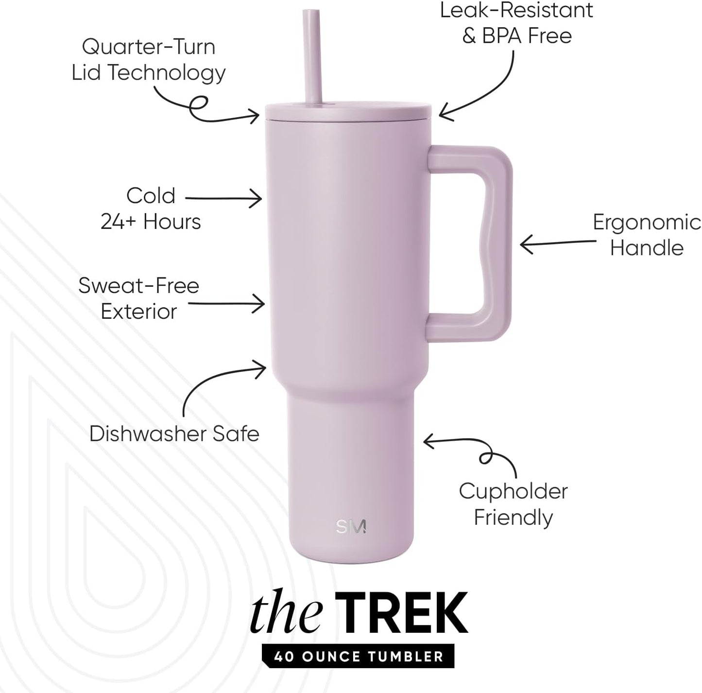 Simple Modern 40 oz Trek Tumbler with Handle and Straw Lid | Cup Holder Friendly Insulated Stainless Steel Travel Mug | Sea Glass Sage - Colors A