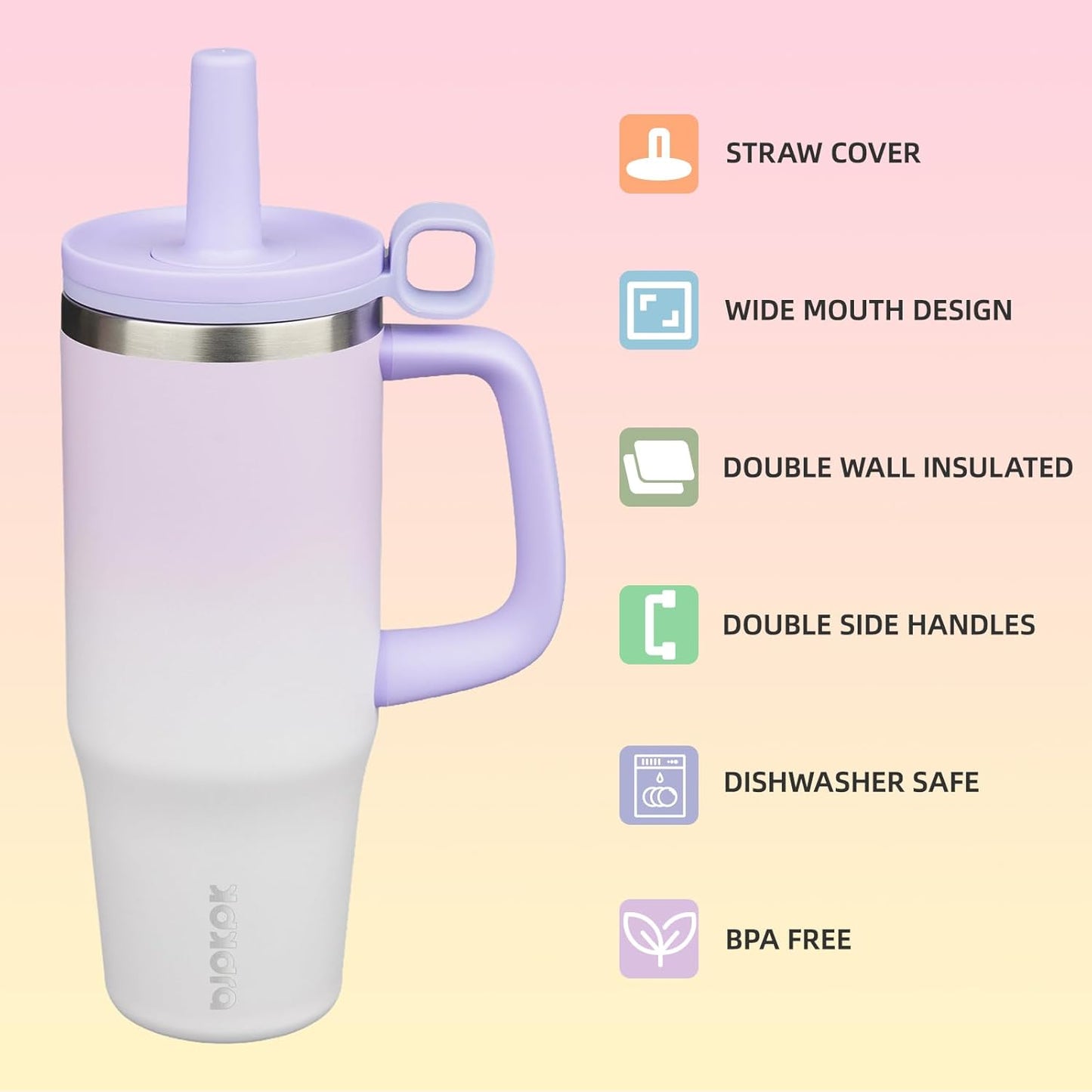 BJPKPK 50oz Insulated Tumbler with Handle Stainless Steel Travel Coffee Mug with Lid Reusable Large Water Bottle with Straw,Sky