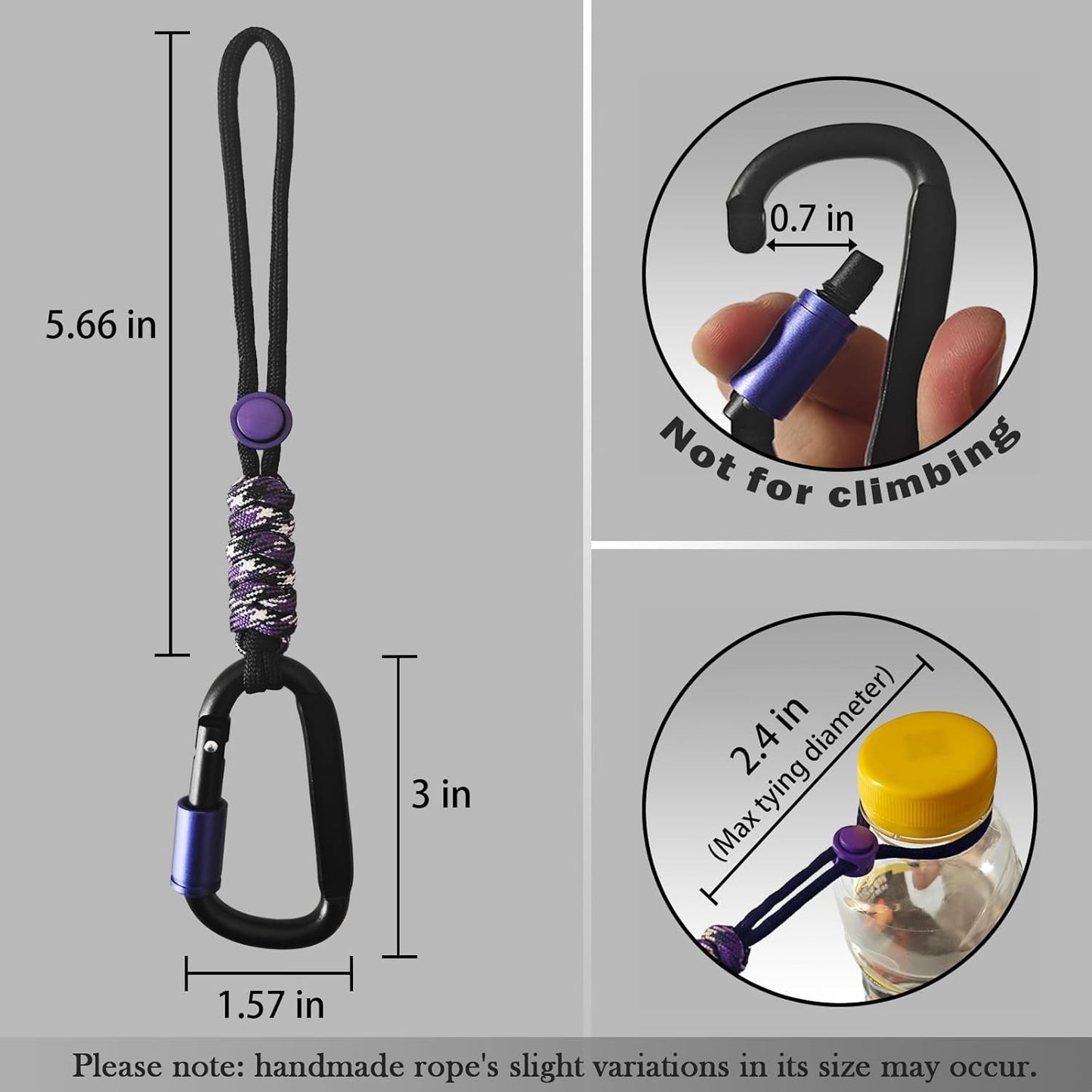 Paracord Keychain/Carabiner Clip - Jaymokes D Ring Metal Hook for Water Bottle, Key, Backpacks and More