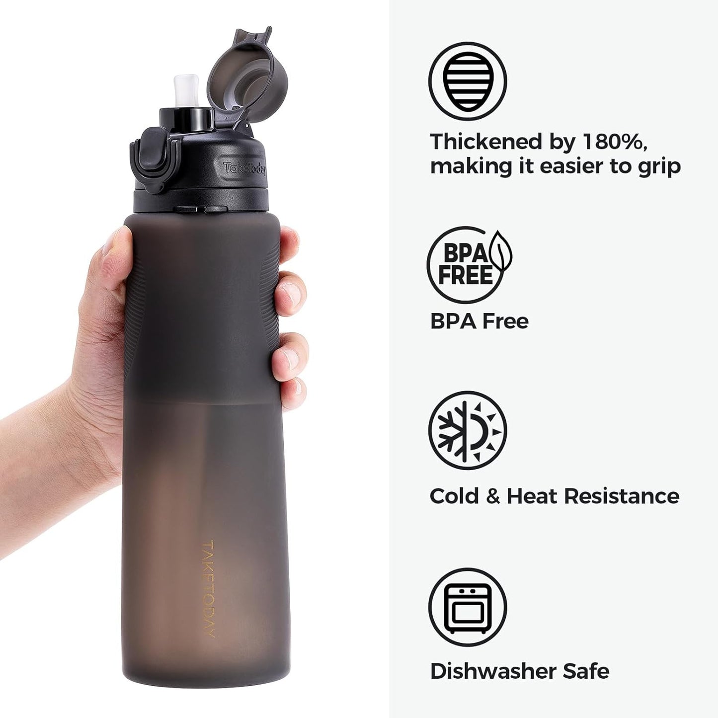 TakeToday Collapsible Water Bottles 32oz, Foldable Travel Bottle, TSA-Approved Leakproof Newly Silicone Water Bottle for Hiking, Travel, Outdoors, Black