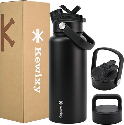 KEWIXY 32 oz Insulated Water Bottle, 2-in-1 Lid, Straw & Spout with Protected, Leak Proof, Keep Cold, Stainless Steel, Metal, Reusable, Handle, for Outdoor, Gym and School, 2 Lids, Blush Pink