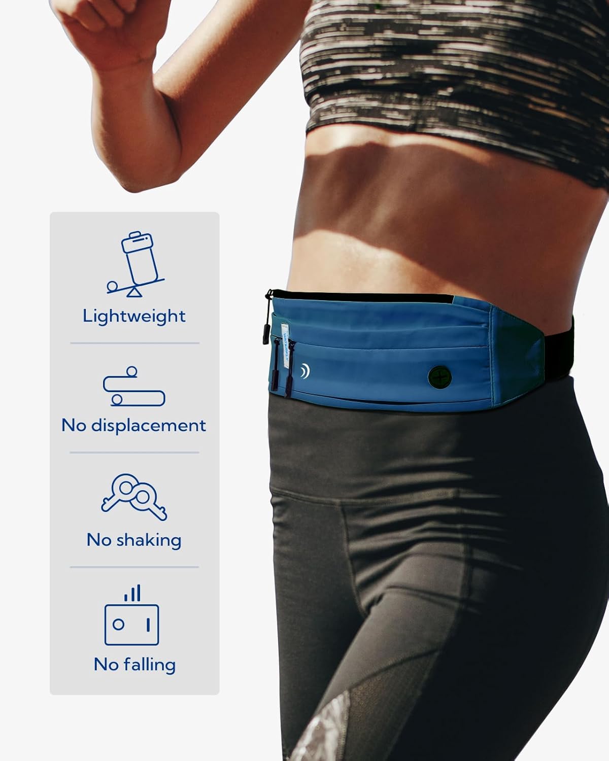 WATERFLY Running Belt Fanny Pack: Runner Marathon Jogging Waist Pack Sport Workout Exercise Fitness Phone Holder Belt for Men Women Jogger Slim Waist Bag Black