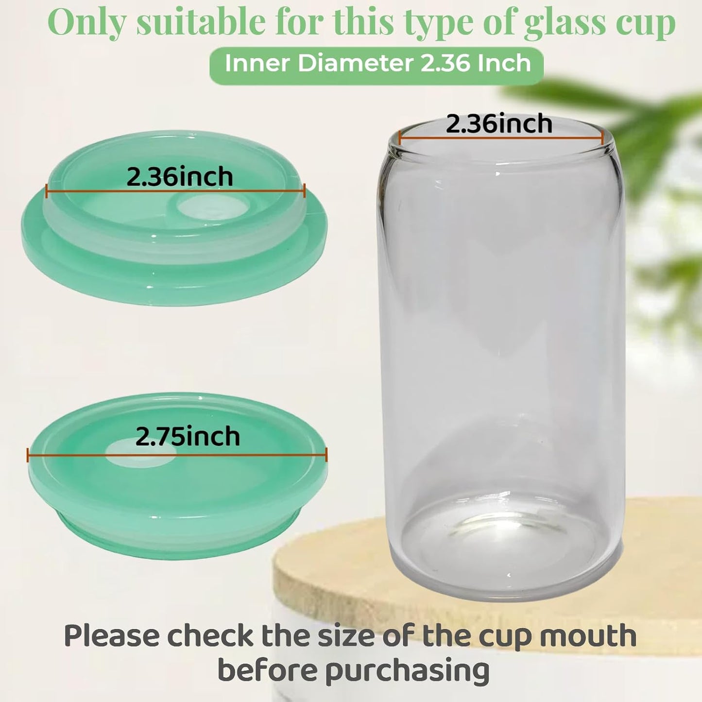 4 Pack Acrylic Lids for Glass Cups with Bamboo Lids and Straws, 2.75 inch/70 mm Acrylic Lids for 16 OZ Beer Can Cups with Wooden Lids, Replacement Canning Lids for 16OZ 20 OZ Glass