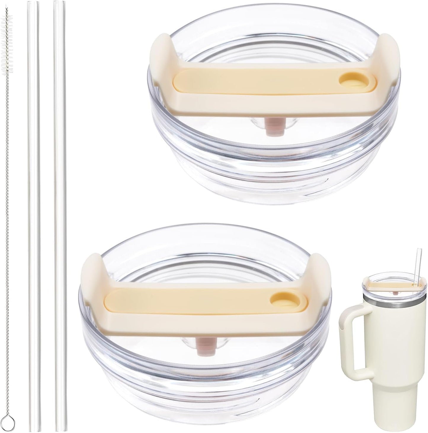40oz Tumbler Lid Compatible for Stanley, 2 Pack Replacement Tumbler Lids Fit for Stanley Quencher 2.0 Tumbler 40 OZ, with Straws and Cleaning Brush (Orchid)