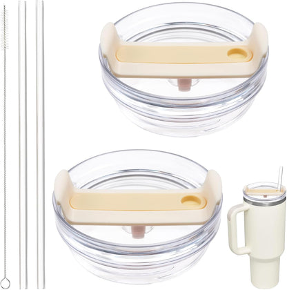 40oz Tumbler Lid Compatible for Stanley, 2 Pack Replacement Tumbler Lids Fit for Stanley Quencher 2.0 Tumbler 40 OZ, with Straws and Cleaning Brush (Orchid)
