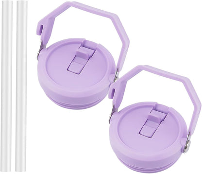 2 Pack 40 oz Tumbler Flip Straw Lid Replacement Fit for 40 oz Stanley Quencher, Leak Proof,Handle On Top,Reusable Tumbler Cover Compatible with 40oz Stanley Quencher (Cream White)