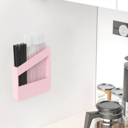 Acrylic Straw Holder for Cabinet - 9.5 Inch Clear Reusable Straw Organizer Dispenser with Ultra Sticky Adhesive Tapes, Slanted Kitchen Accessories Container Cupboard Door Mounted