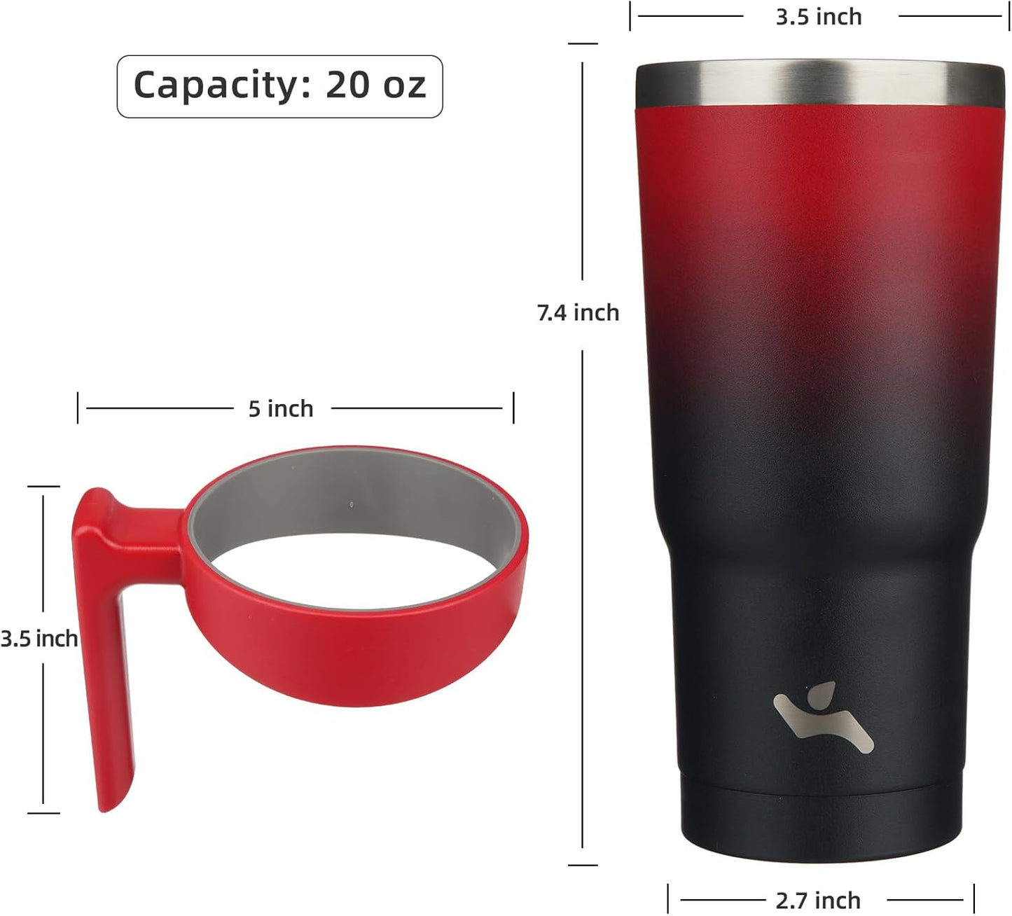Konokyo 20 oz Tumbler with Handle and 2 Straw 2 Lid, Insulated Water Bottle Stainless Steel Vacuum Cup Reusable Travel Mug,Black