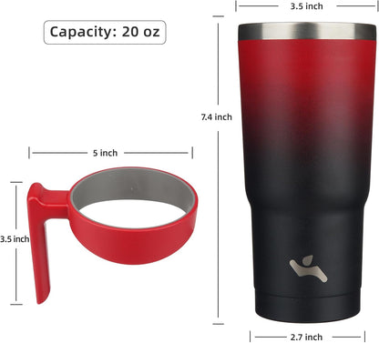 Konokyo 20 oz Tumbler with Handle and 2 Straw 2 Lid, Insulated Water Bottle Stainless Steel Vacuum Cup Reusable Travel Mug,Black