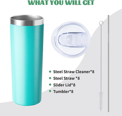20 oz Skinny Tumblers with Lid and Straw,Stainless Steel Vacuum Insulated Tumbler Cup Double Wall Travel Coffee Mug, Thermal Water Tumbler for Hot and Cold Drinks(Rose Gold,1)