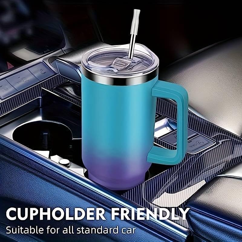 40oz Stainless Steel Double Vacuum Tumbler with Handle, Straw Lid, Carrier Bag, Purse Pouch Phone Pocket, Gym Water Bottle Travel Mug and Sleeve Holder for Men Women (Black)