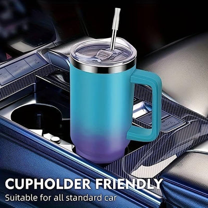40oz Stainless Steel Double Vacuum Tumbler with Handle, Straw Lid, Carrier Bag, Purse Pouch Phone Pocket, Gym Water Bottle Travel Mug and Sleeve Holder for Men Women (Black)