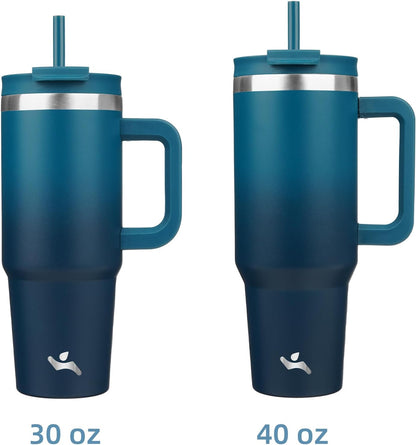 Konokyo 30 oz Tumbler with Handle and 2 Straws,2 in 1 Lid Insulated Water Bottle Stainless Steel Travel Coffee Mug,Sky