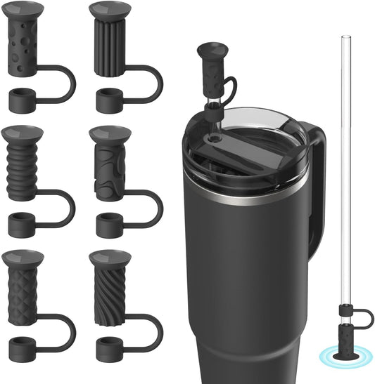 6 Pcs Straw Cover Caps with Suction Base, 0.4in/10mm Straw Toppers for Stanley Cup 30/40 oz, Multicolor