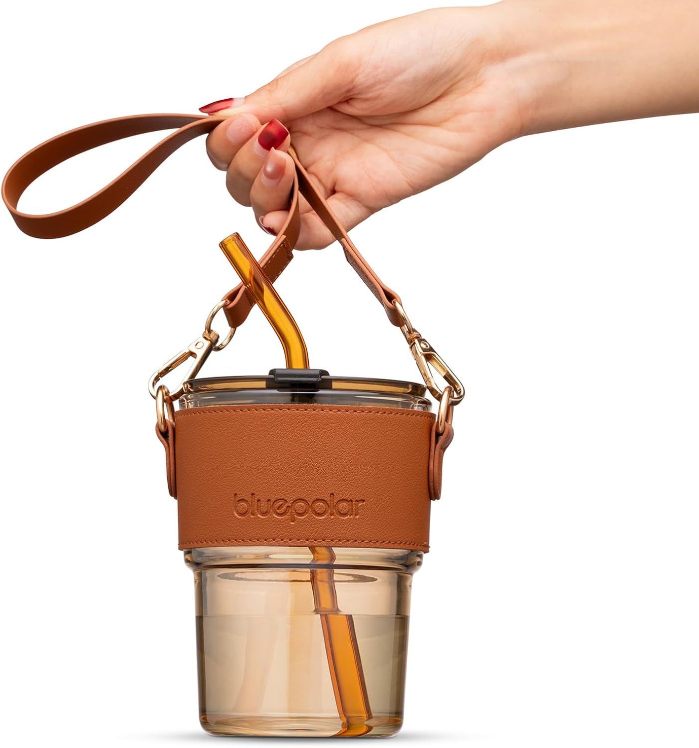 BLUEPOLAR 13oz/400ml Tumbler Water Glass, Cups with Straw and Lid Sealed Carry on for Coffee, Iced Tea, Thick Wall Insulated Glass Cup (Amber)…