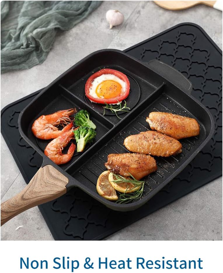 AMOAMI-Dish Drying Mats for Kitchen Counter-Silicone Dish Drying Mat-Kitchen Dish Drying Pad Heat Resistant Mat-Kitchen Gadgets Kitchen Accessories Kitchen Small Appliances(12" x 16", BLACK)