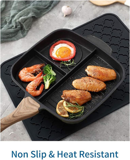 AMOAMI-Dish Drying Mats for Kitchen Counter-Silicone Dish Drying Mat-Kitchen Dish Drying Pad Heat Resistant Mat-Kitchen Gadgets Kitchen Accessories Kitchen Small Appliances(12" x 16", BLACK)