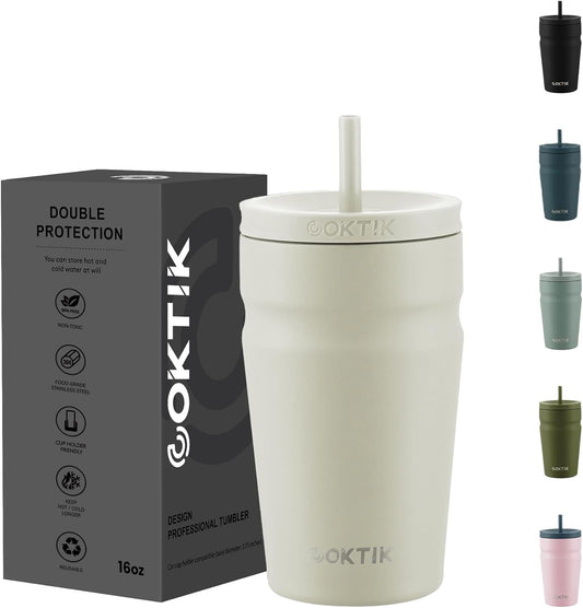 COKTIK 24oz Insulated Tumbler with Lid and Straw Iced Coffee Cup Reusable Stainless Steel Travel Mug Water Bottle Cupholder Friendly for Women Men Her Him (Blush)