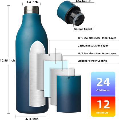 BJPKPK Insulated Water Bottles, 18 oz Stainless Steel Metal Water Bottle with Strap, BPA Free Leak Proof Jugs, Mugs, Flasks, Reusable Thermal Flasks for Sports & Travel, Black - Colors B