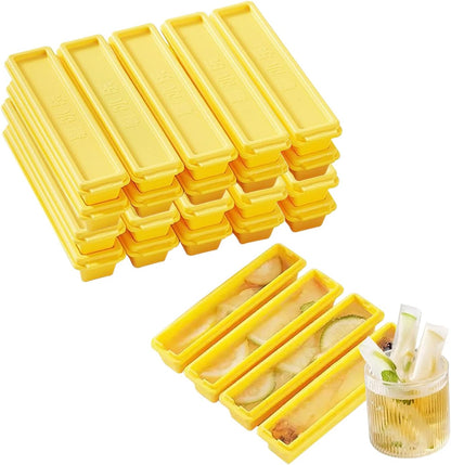 24 Pcs Water Bottle Ice Cube Trays for Freezer with Lid, Long Ice Cubes Narrow Mold Freezer Containers Flexible, Dishwasher Safe, Easy Release for Sports, Soda, Bottled Beverages(Yellow-24Pcs)