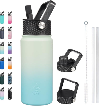 BJPKPK Insulated Water Bottles with Straw Lid, 40oz Stainless Steel Water Bottles with 3 Lids, BPA Free Leakproof Thermo, Tumblers, Cups for Sports, Gym- Midnight - Colors B