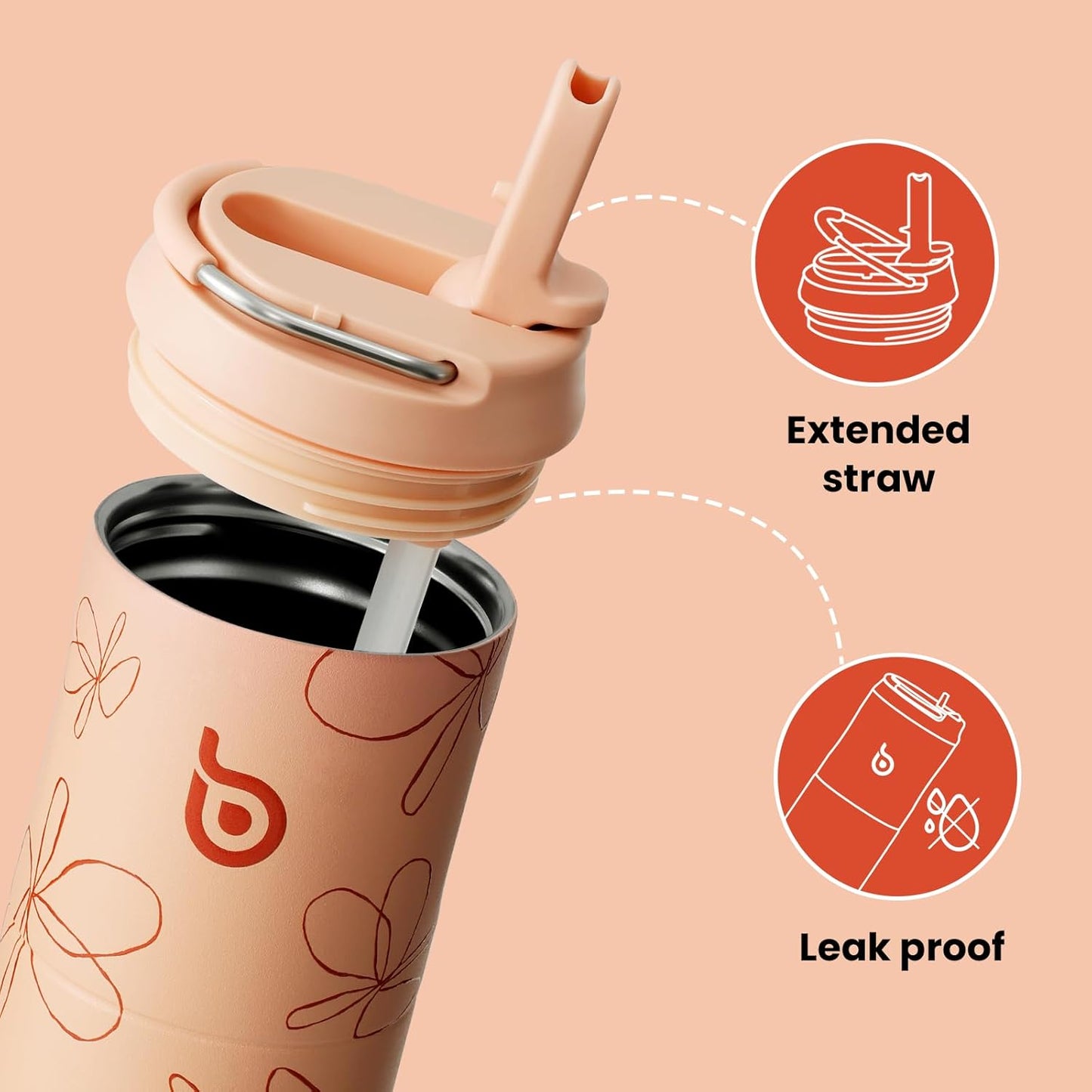 BOTTLE BOTTLE Insulated Water Bottle 24oz with Straw Lid and Handle for Sports Travel Gym Stainless Steel Water Bottles Double-Wall Vacuum Metal Leak Proof BPA-Free