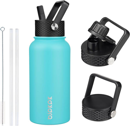 BJPKPK Insulated Water Bottles with Straw Lid, 40oz Stainless Steel Water Bottles with 3 Lids, BPA Free Leakproof Thermo, Tumblers, Cups for Sports, Gym- Midnight - Colors A