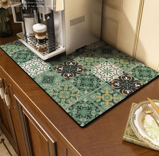 Cute Coffee Maker Mat for Countertops Bar Accessories, Colorful Dish Drying Pad for Kitchen, Absorbent Quick Drying Mat, 12 X16 inch (Color C, 16"x12")