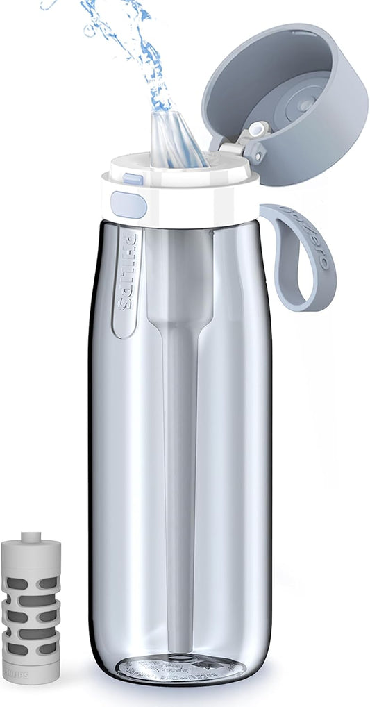 PHILIPS Filtered Water Bottle, BPA-Free Tritan Plastic Water Bottles, Replaces 450 Plastic Water Bottle with Reusable GoZero Everyday Water Filter, Portable Filtering Bottle for Travel, 22 oz, Green