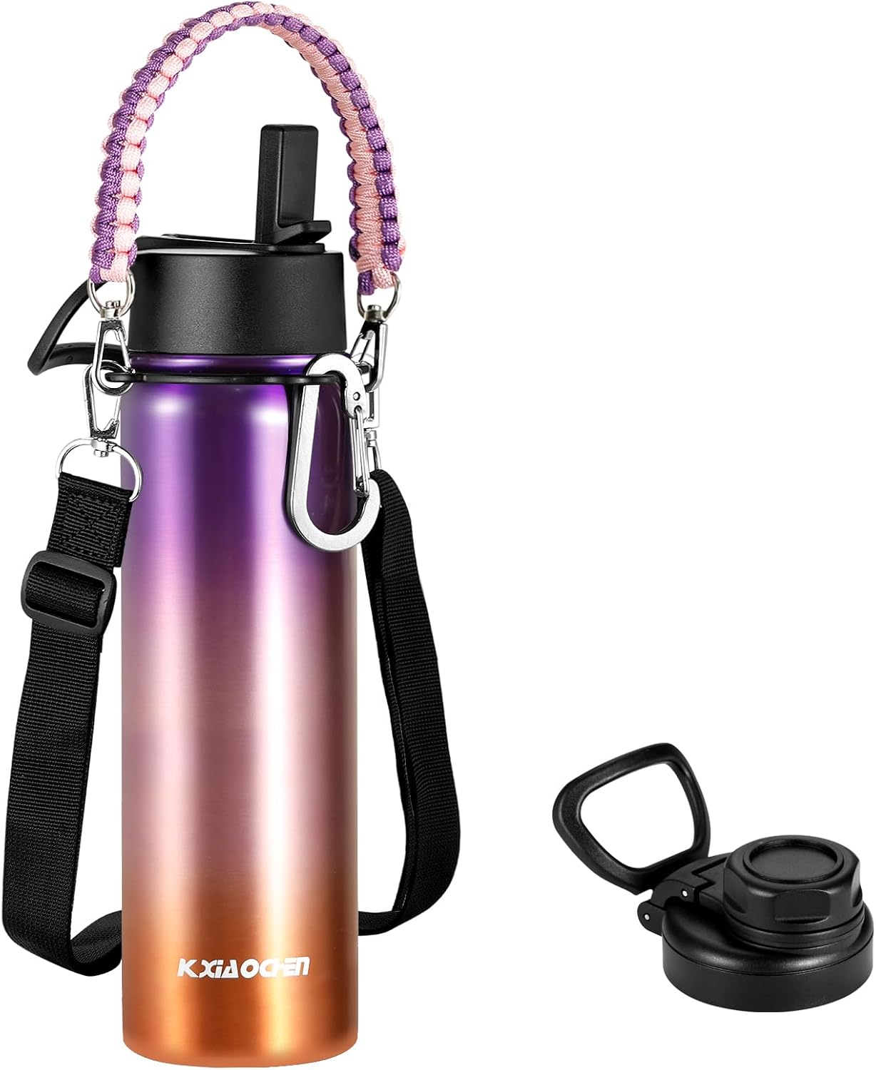 KXIAOCHEN Insulated Water Bottle With Strap, Cold For 48 Hrs Leak Proof, Triple Wall Stainless Steel Sports Water Bottle With Straw And Spout Lid For Gym Hiking Travel