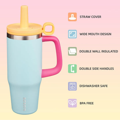 BJPKPK 50oz Insulated Tumbler with Handle Stainless Steel Travel Coffee Mug with Lid Reusable Large Water Bottle with Straw,Sky
