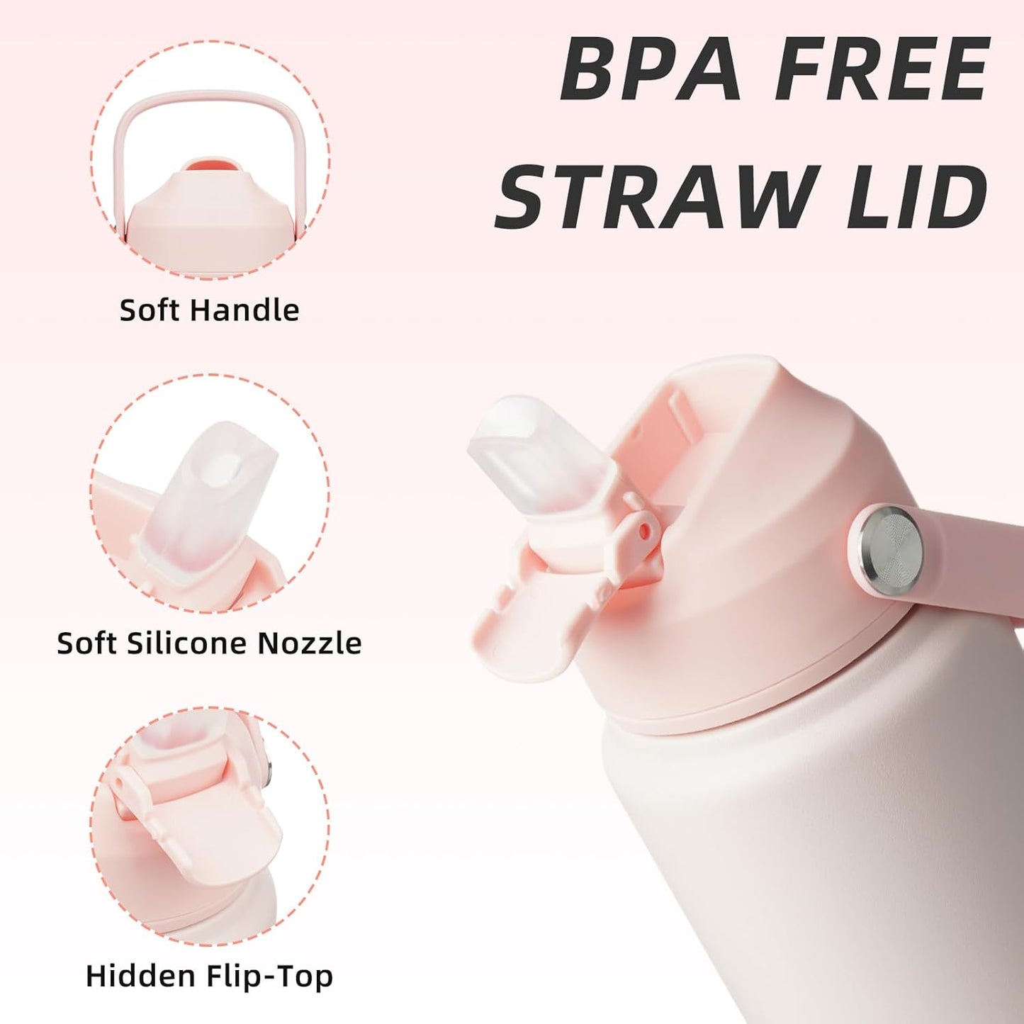 BJPKPK Insulated Water Bottle with Straw Lid, 18oz Thermo Water Bottles with Soft Nozzle, Flex Handle & Non-slip Boot, BPA Free Leak Proof Stainless Steel Metal Thermo, Tumblers, Cups,Sea Salt