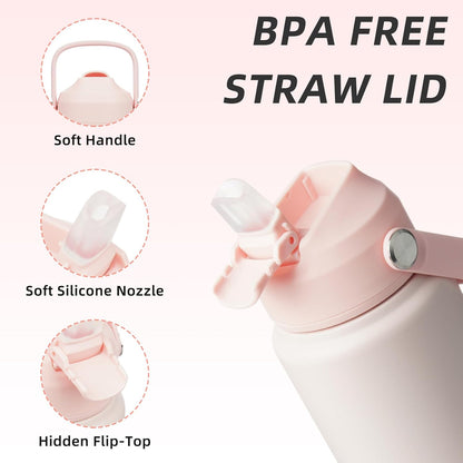 BJPKPK Insulated Water Bottle with Straw Lid, 18oz Thermo Water Bottles with Soft Nozzle, Flex Handle & Non-slip Boot, BPA Free Leak Proof Stainless Steel Metal Thermo, Tumblers, Cups,Sea Salt