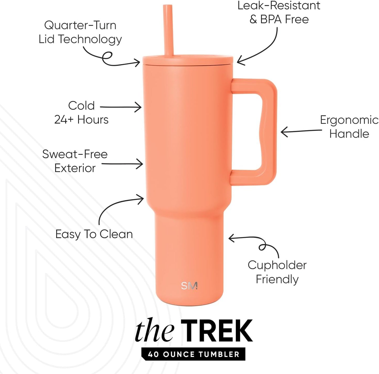 Simple Modern 40 oz Trek Tumbler with Handle and Straw Lid | Cup Holder Friendly Insulated Stainless Steel Travel Mug | Sea Glass Sage - Colors C