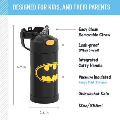 THERMOS FUNTAINER Water Bottle with Straw - 12 Ounce - Kids Stainless Steel Vacuum Insulated Water Bottle with Lid, Bluey - Colors A