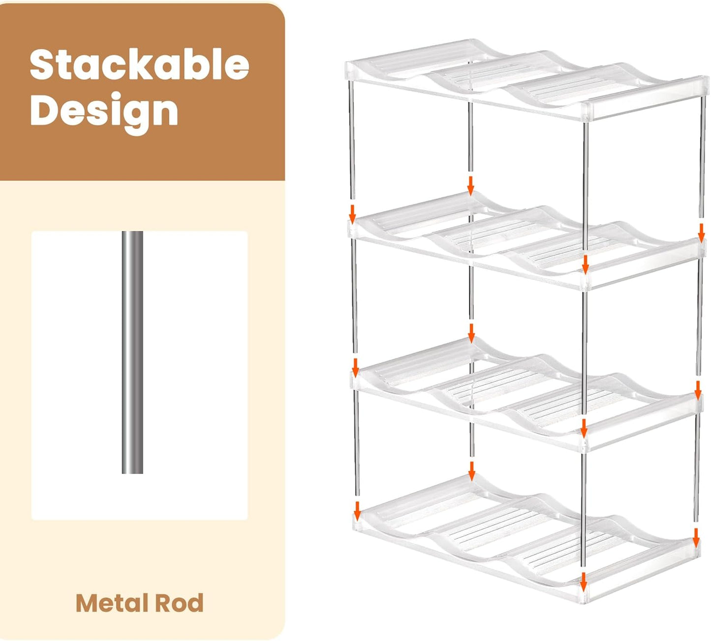 LAMU Stackable Water Bottle Holder Organzier for 40 oz Large Tumbler, 2 Tier Clear Tumbler Bottle Cup Rack for Kitchen Cabinet Organziers and Storage, Hold 6