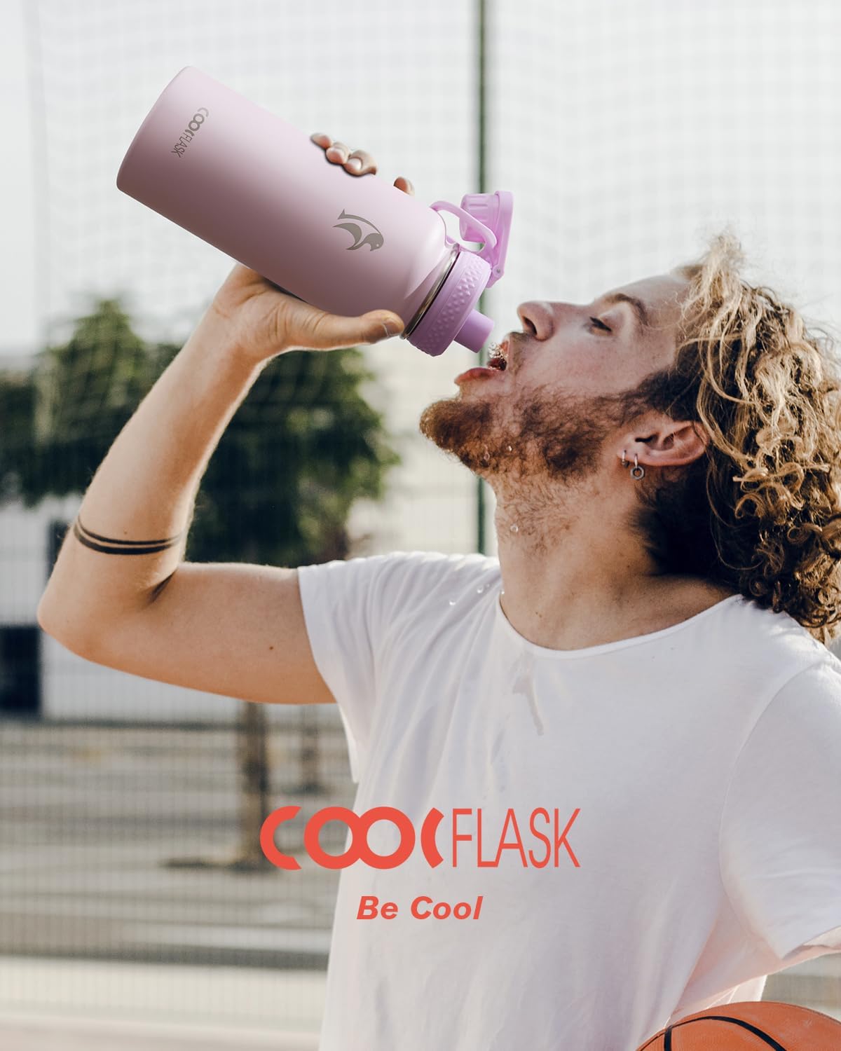 Half Gallon Water Bottle Insulated with Straw & 3 Lids, Coolflask 64 oz Water Jug Large Metal Stainless Steel Wide Mouth for Sports, Gym or Office, Non-BPA Keep Cold 48H Hot 24H, Samurai Cyan