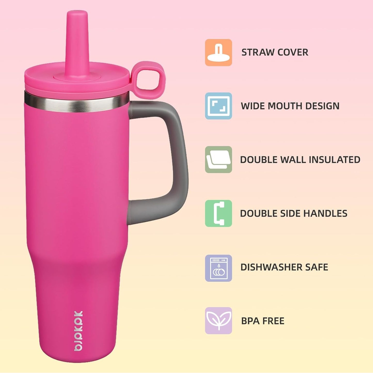 BJPKPK 50oz Insulated Tumbler with Handle Stainless Steel Travel Coffee Mug with Lid Reusable Large Water Bottle with Straw,Sky