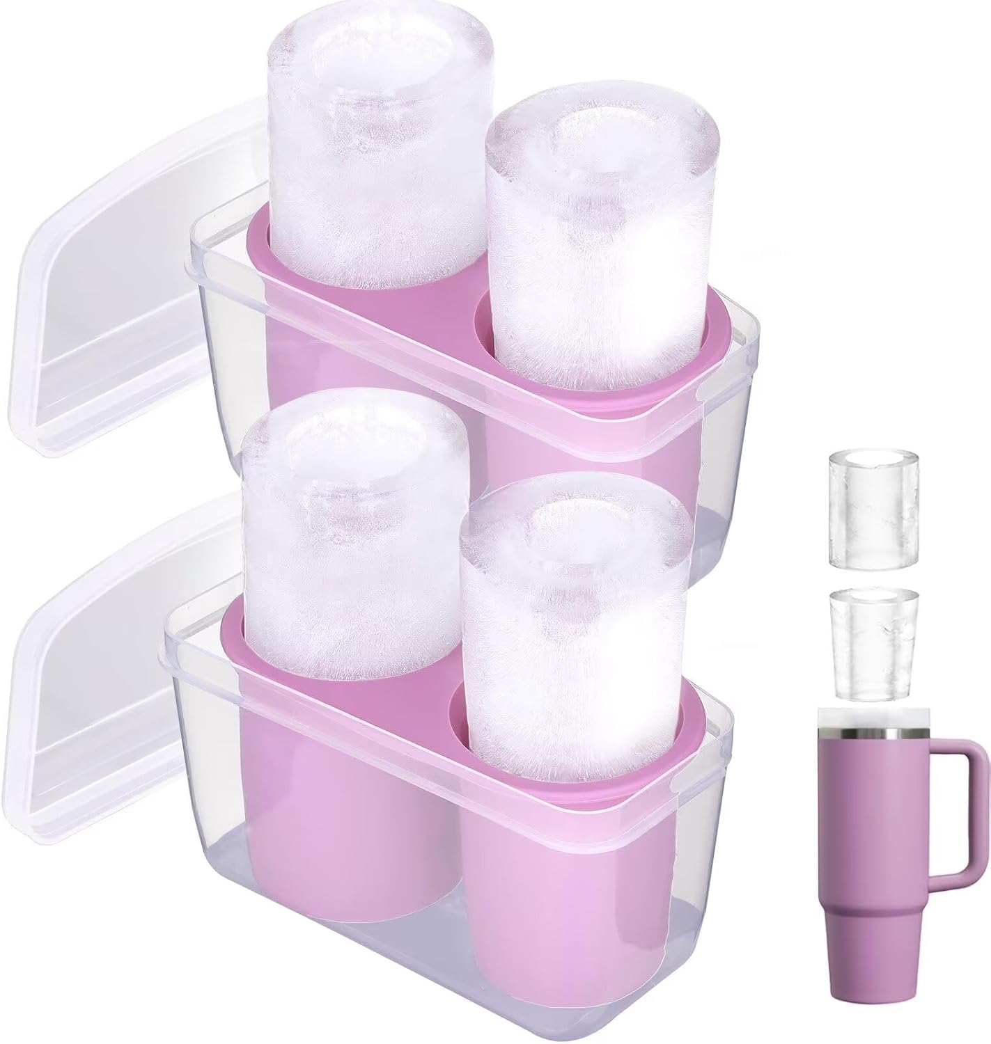 Ice Mold for Stanley Cup, Silicone Ice Cube Tray for Stanley Cup 30oz-40oz, Tumbler Ice Mold with Lid and Bin, Easy Release Cylinder Ice Cube Mold, 1 Pack, Eucalyptus